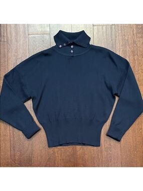 NILS Vintage Navy Turtleneck Sweater with Super Cute Button Details, Size Medium